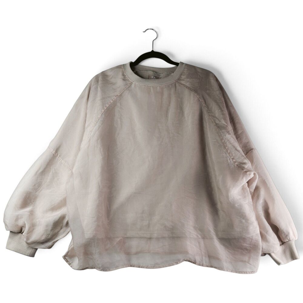 bab j-fashion beige sheer overlay relaxed boho chic pullover sweatshirt free